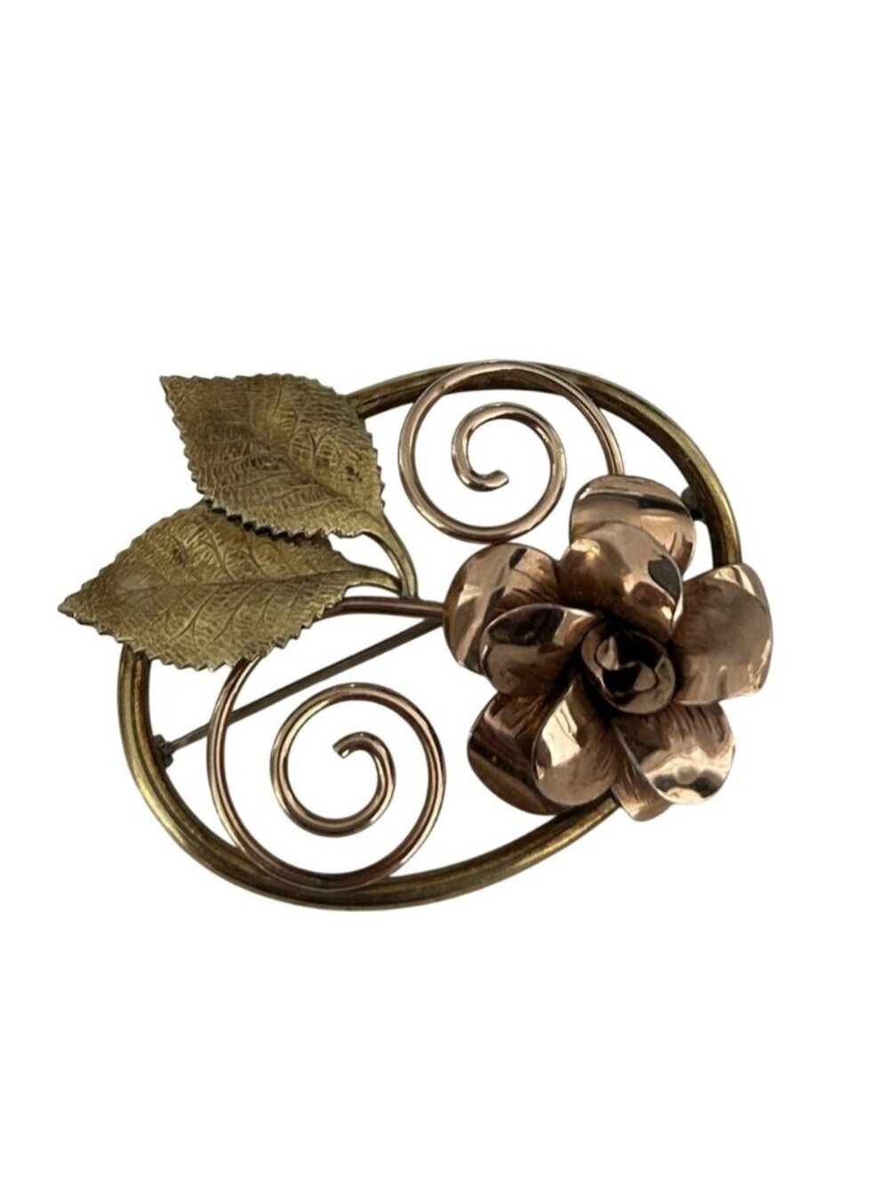 Vintage Signed Diana Krementz Two Tone Rose Flower Brooch Pin